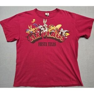 Vintage Looney Tunes‎ Six Flags Fiesta Texas T-Shirt L Red Bugs Bunny Cartoon